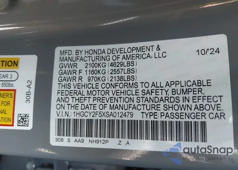 2025 Honda Accord Hybrid Sport from USA, damaged, VIN 1HGCY2F5XSA012479